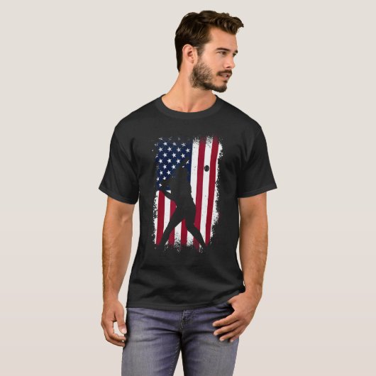 Baseball American Flag   Baseball Fans   Men Vinta Tシャツ (正面フル)
