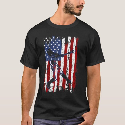 Baseball American Flag Patriotic Catcher 4th Of Ju Tシャツ (正面)