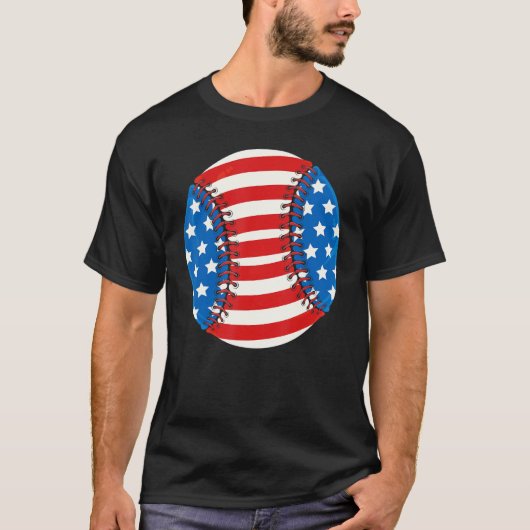 Baseball American USA flag Patriotic Retro Basebal Tシャツ (正面)