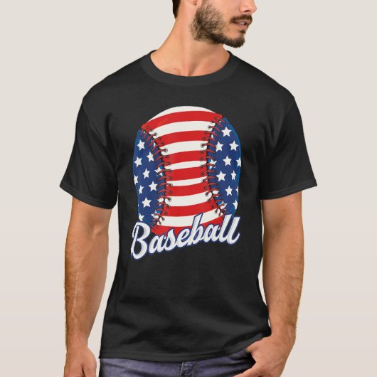 Baseball American USA flag Patriotic Retro Basebal Tシャツ (正面)