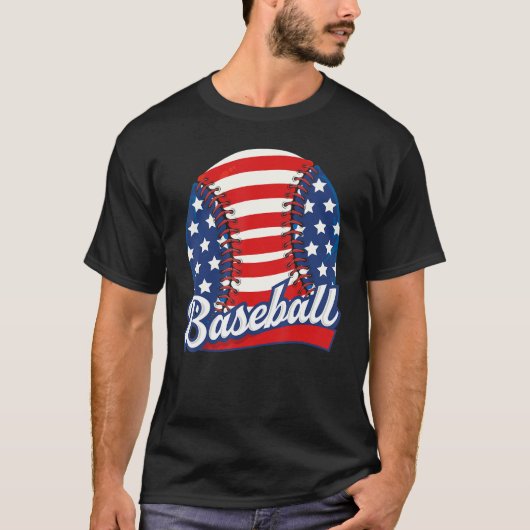 Baseball American USA flag Patriotic Retro Basebal Tシャツ (正面)