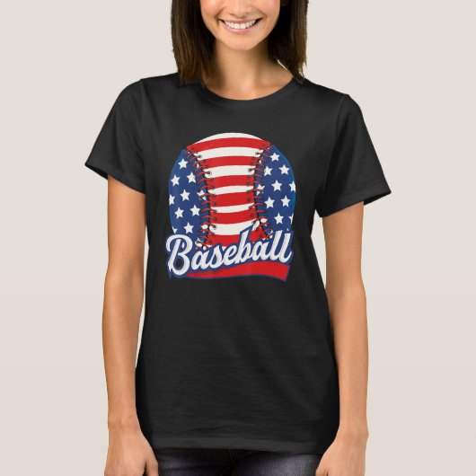Baseball American USA flag Patriotic Retro Basebal Tシャツ (正面)