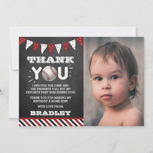 Baseball Any Age誕生日写真 サンキューカード (正面)