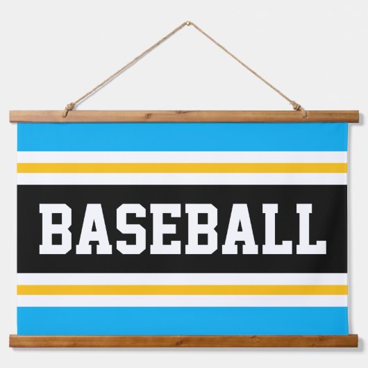 BASEBALL Azure Blue Black Yellow ストライプ White 吊り下げ型タペストリー (正面)
