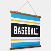 BASEBALL Azure Blue Black Yellow ストライプ White 吊り下げ型タペストリー (傾斜あり)