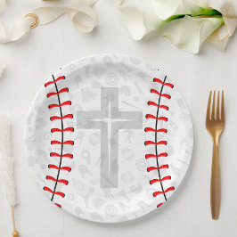 Baseball Baby Dedication Cross Party Paper Plates ペーパープレート