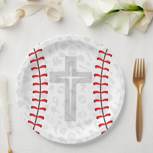 Baseball Baby Dedication Cross Party Paper Plates ペーパープレート