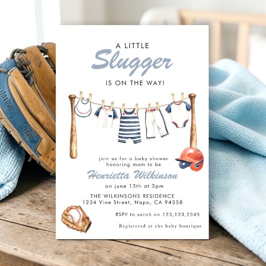 Baseball Baby Shower Invitation - A Little Slugger 招待状