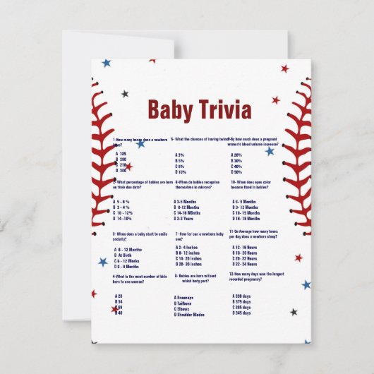 Baseball baby trivia game baby shower game Card 招待状 (正面)
