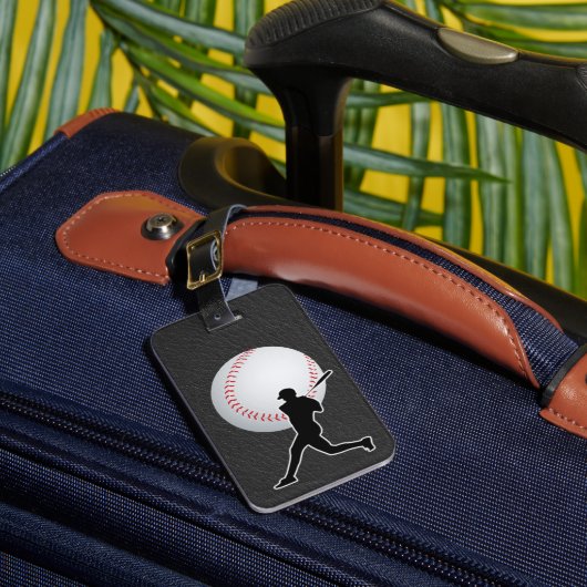 Baseball - Ball and Player silhouette Name Address ラゲッジタグ (正面インサイチュ1)