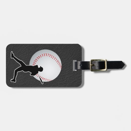Baseball - Ball and Player silhouette Name Address ラゲッジタグ (正面横)