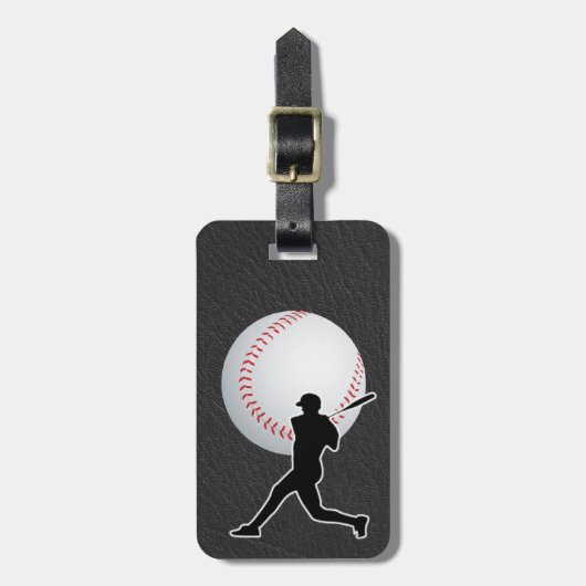 Baseball - Ball and Player silhouette Name Address ラゲッジタグ (正面縦)