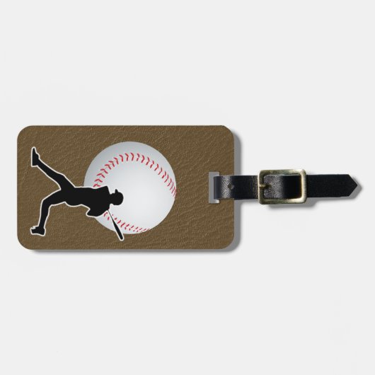 Baseball - Ball and Player silhouette Name Address ラゲッジタグ (正面横)