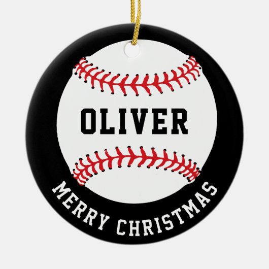 Baseball Ball Custom Name Merry Christmas セラミックオーナメント (正面)