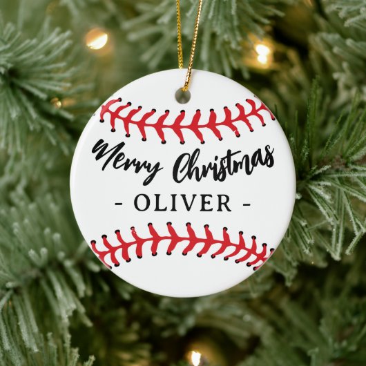 Baseball Ball Custom Name Merry Christmas セラミックオーナメント (ツリー)