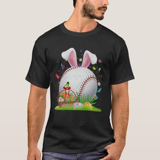 Baseball Ball Egg Bunny Ears Happy Easter Day Men  Tシャツ (正面)