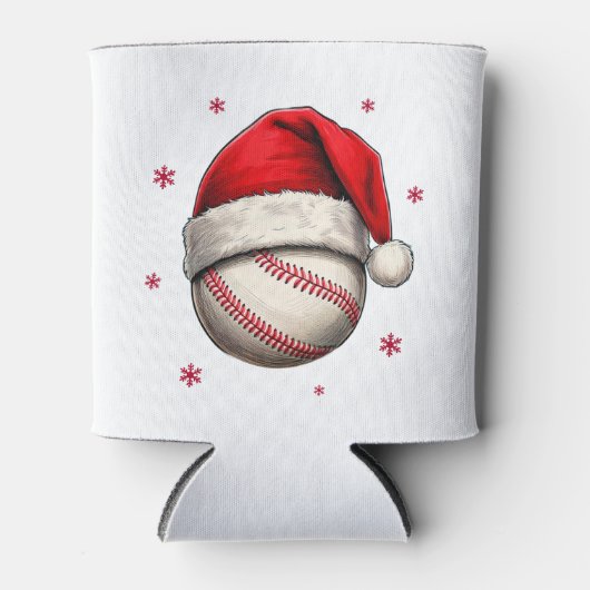 Baseball Ball Red Santa Hat Christmas  缶クーラー (正面)