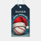 Baseball Ball Red Santa Hat Name Christmas  ギフトタグ (正面)