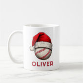 Baseball Ball Red Santa Hat Name Christmas コーヒーマグカップ (左)