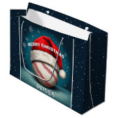 Baseball Ball Red Santa Hat Name Christmas  ラージペーパーバッグ (正面アングル)
