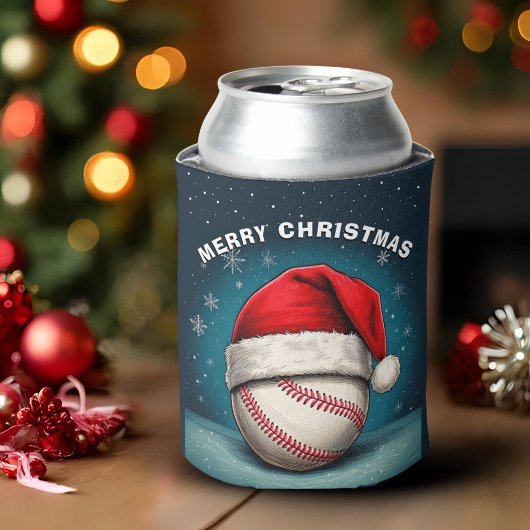 Baseball Ball Red Santa Hat Name Christmas  缶クーラー