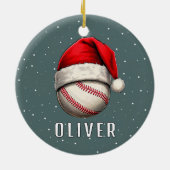 Baseball Ball with Santa Hat Snowflakes セラミックオーナメント (裏面)