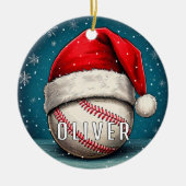 Baseball Ball with Santa Hat Snowflakes セラミックオーナメント (正面)