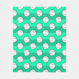Baseball Balls - Seamless Pattern on Aqua Green  フリースブランケット