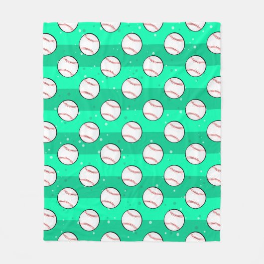 Baseball Balls - Seamless Pattern on Aqua Green  フリースブランケット (正面)