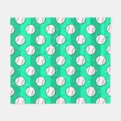 Baseball Balls - Seamless Pattern on Aqua Green  フリースブランケット (正面(横))