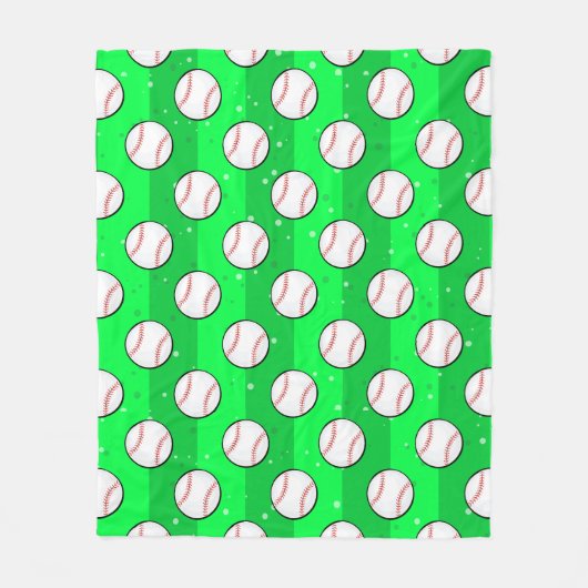 Baseball Balls - Seamless Pattern on Green Field  フリースブランケット (正面)