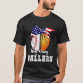 Baseball Basketball Mom Busy Raising Ballers Ameri Tシャツ (正面)