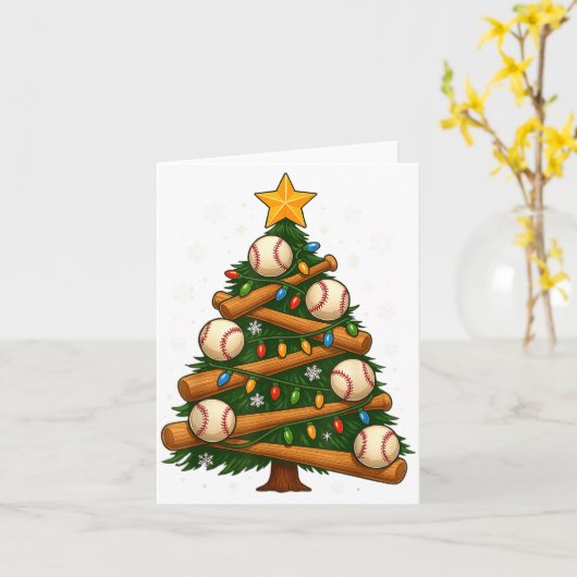 Baseball Bat Christmas Tree Lights Holiday Design  カード (黄色い花)