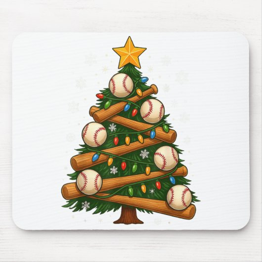 Baseball Bat Christmas Tree Lights Holiday Design  マウスパッド (正面)