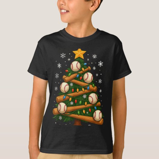 Baseball Bat Christmas Tree Lights Holiday Design  Tシャツ (正面)