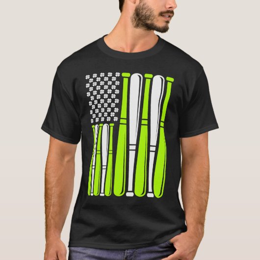 Baseball Bat Sports American Flag St Patrick's Day Tシャツ (正面)