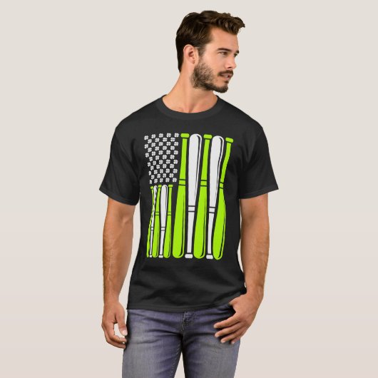 Baseball Bat Sports American Flag St Patrick's Day Tシャツ (正面フル)
