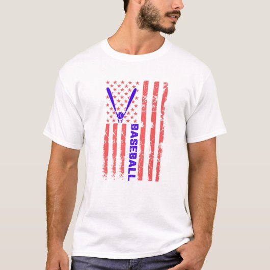 Baseball Bat USA Flag Sports Lover Men Women Kids Tシャツ (正面)