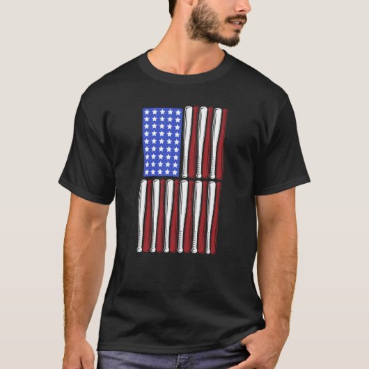 Baseball Bata USA Patriotic American Flag Player C Tシャツ (正面)