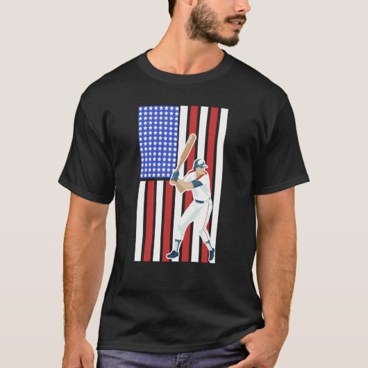 Baseball Batter Hitter USA American Flag Patriotic Tシャツ (正面)
