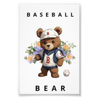 Baseball Bear - Cute Sports Nursery Animal Design フォトプリント