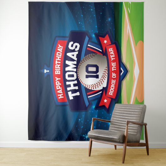 Baseball Birthday banner backdrop  タペストリー (インサイチュ)