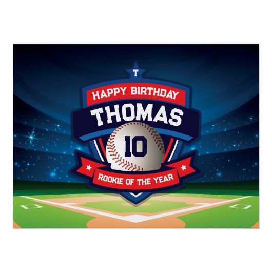 Baseball Birthday banner backdrop  ポスター (正面)