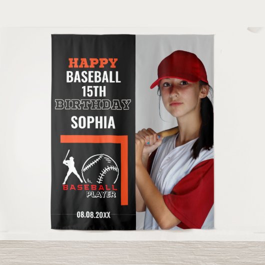 Baseball Birthday, Baseball Girl Player Backdrops タペストリー (正面)