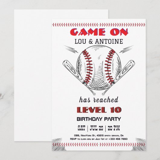 Baseball Birthday Invitation 招待状 (正面/裏面)