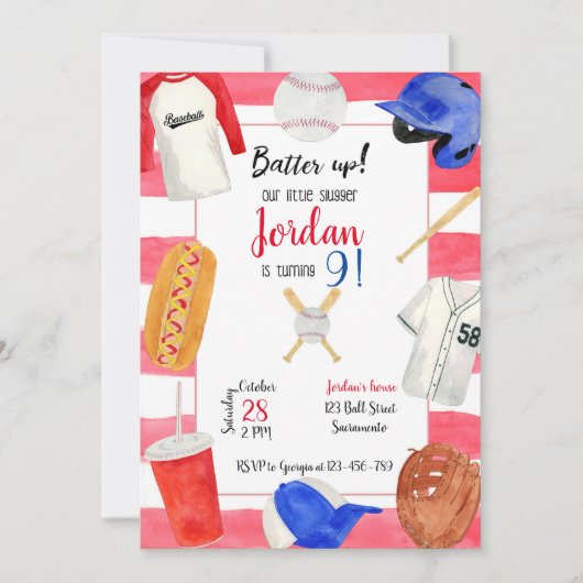 Baseball Birthday Invitation, Baseball Invitation 招待状 (正面)