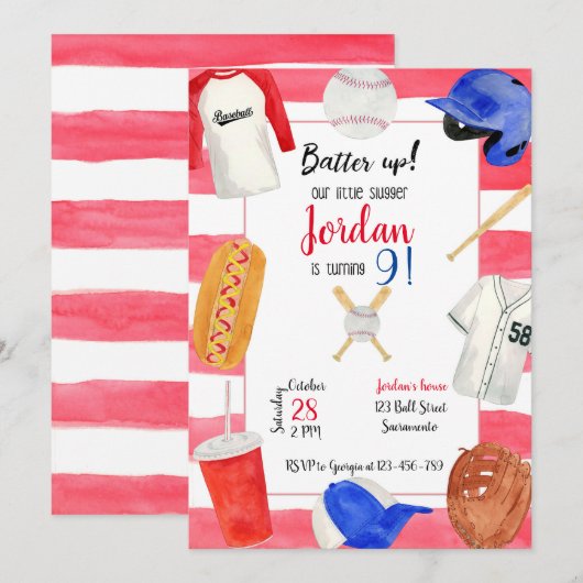 Baseball Birthday Invitation, Baseball Invitation 招待状 (正面/裏面)