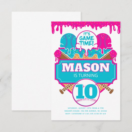 Baseball Birthday Invitation Drip Theme 招待状 (正面/裏面)