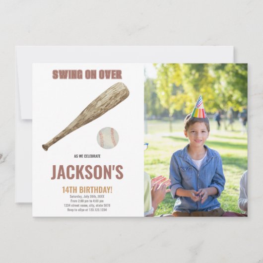 Baseball Birthday Invitations with photo 招待状 (正面)