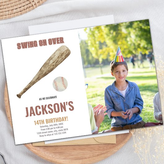 Baseball Birthday Invitations with photo 招待状